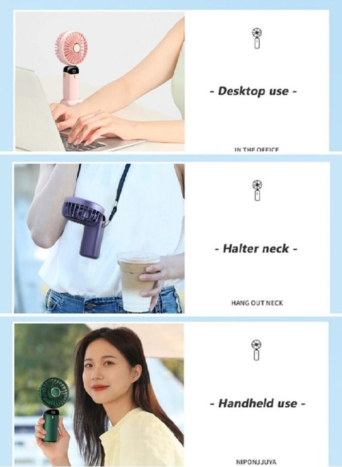 Portable Hand-Held Fan Office Desktop Multifunctional Folding Double-Headed Small Electric Fan With A Neck Lanyard