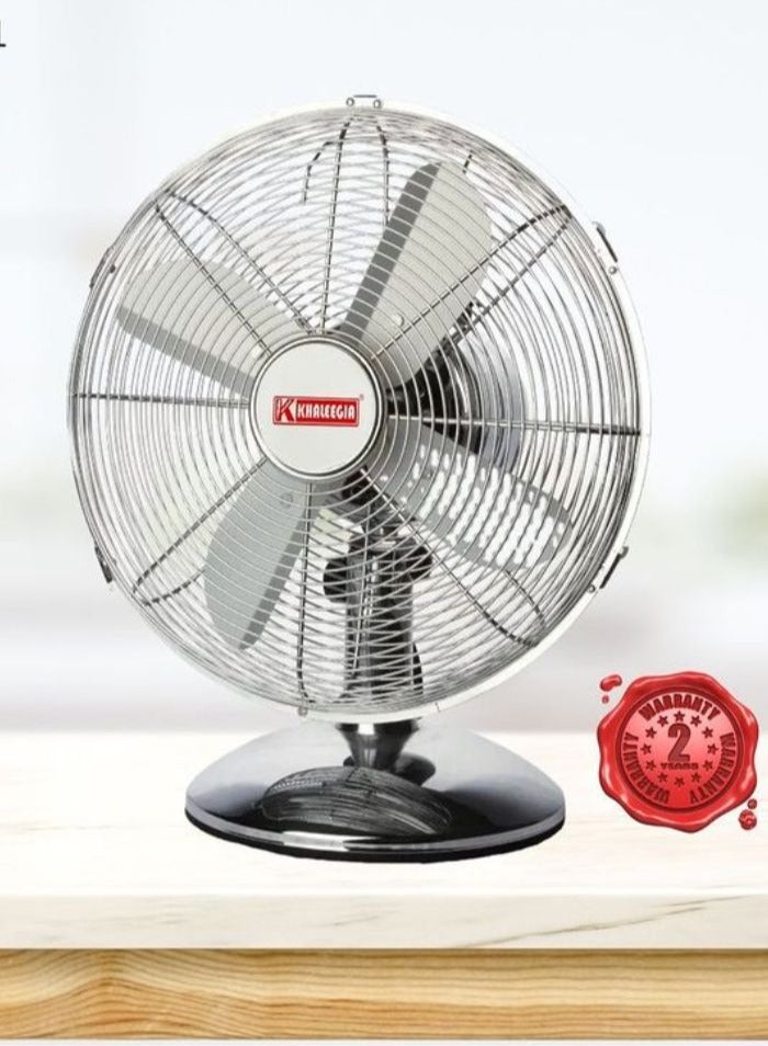 Khaleegia 12″ Stainless Steel Table Fan with 120° Tilt and Adjustable Speed Settings