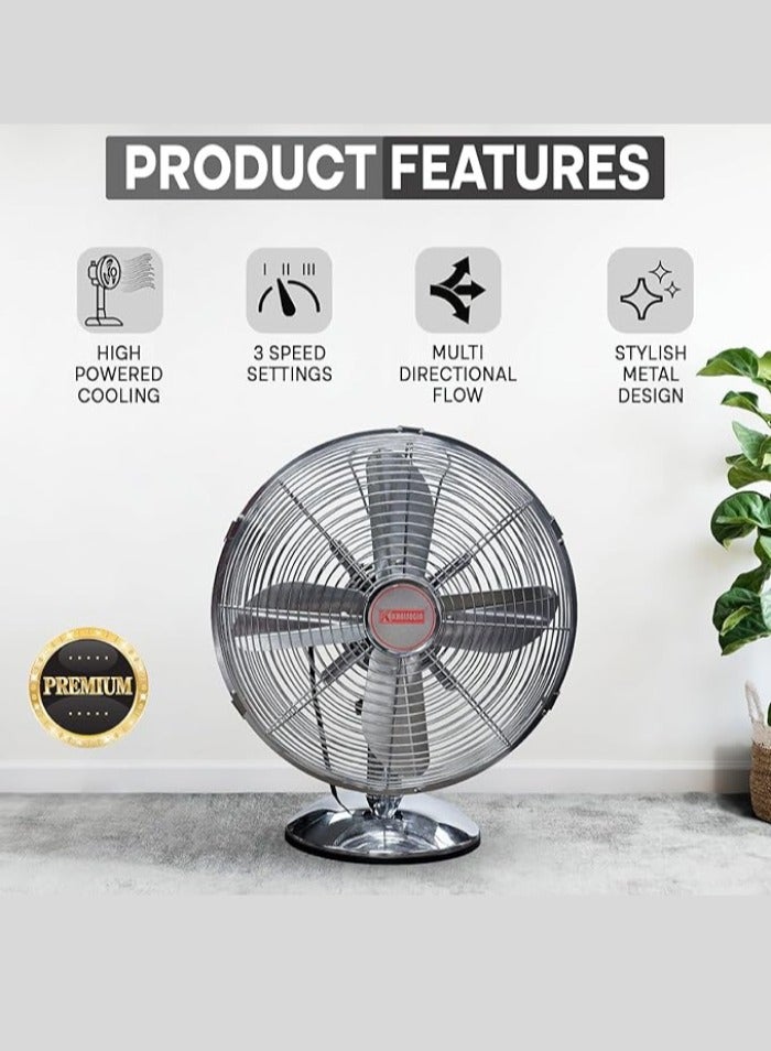 Khaleegia 12″ Stainless Steel Table Fan with 120° Tilt and Adjustable Speed Settings