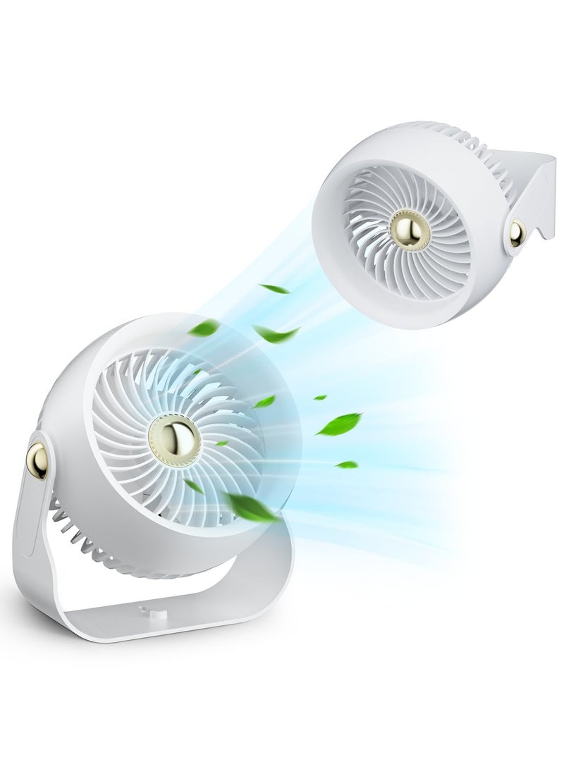 Desktop Fan, 6-Inch Quiet Portable Table Fan with 3 Speeds, Strong Airflow, Desk and Wall Mount Fan, 360° Rotate Personal Cooling Fan for Bedroom, Home, Office, Travel, White