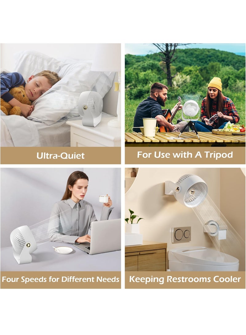 Desktop Fan, 6-Inch Quiet Portable Table Fan with 3 Speeds, Strong Airflow, Desk and Wall Mount Fan, 360° Rotate Personal Cooling Fan for Bedroom, Home, Office, Travel, White