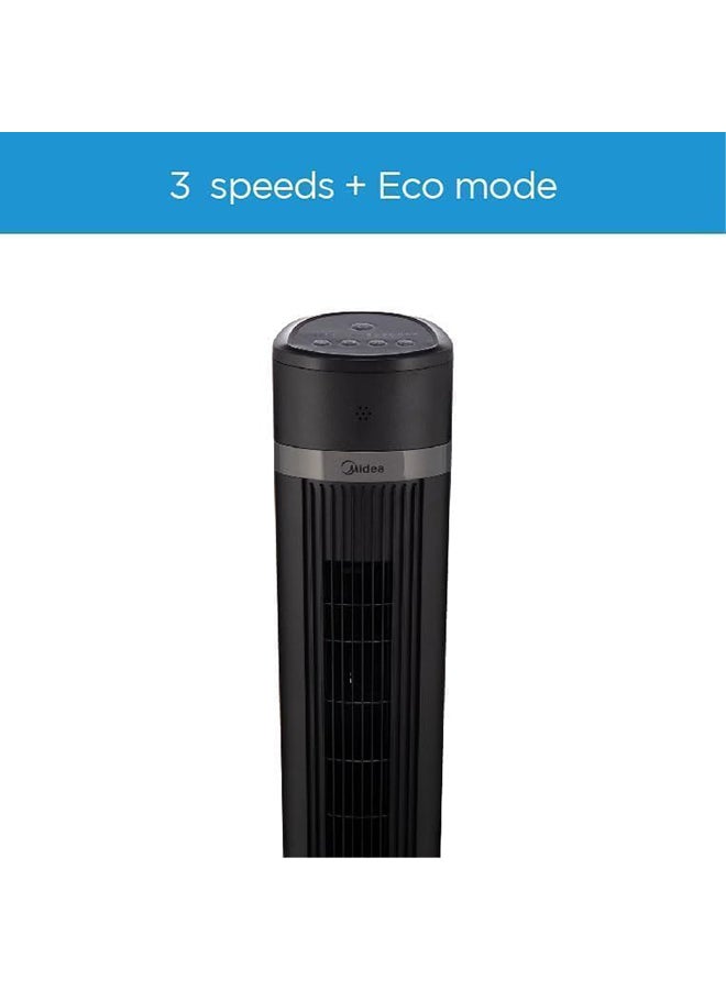 Midea Tower Fan with Multifunction Remote Control, 3 Wind modes-Natural | Slumberous & Normal, Three Dimensional Angle Air Flow, 15 Hours Timer Perfectly Suitable for Home or Office FZ1018TRB Black