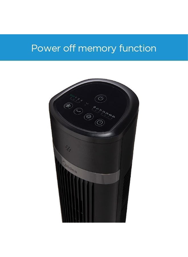 Midea Tower Fan with Multifunction Remote Control, 3 Wind modes-Natural | Slumberous & Normal, Three Dimensional Angle Air Flow, 15 Hours Timer Perfectly Suitable for Home or Office FZ1018TRB Black