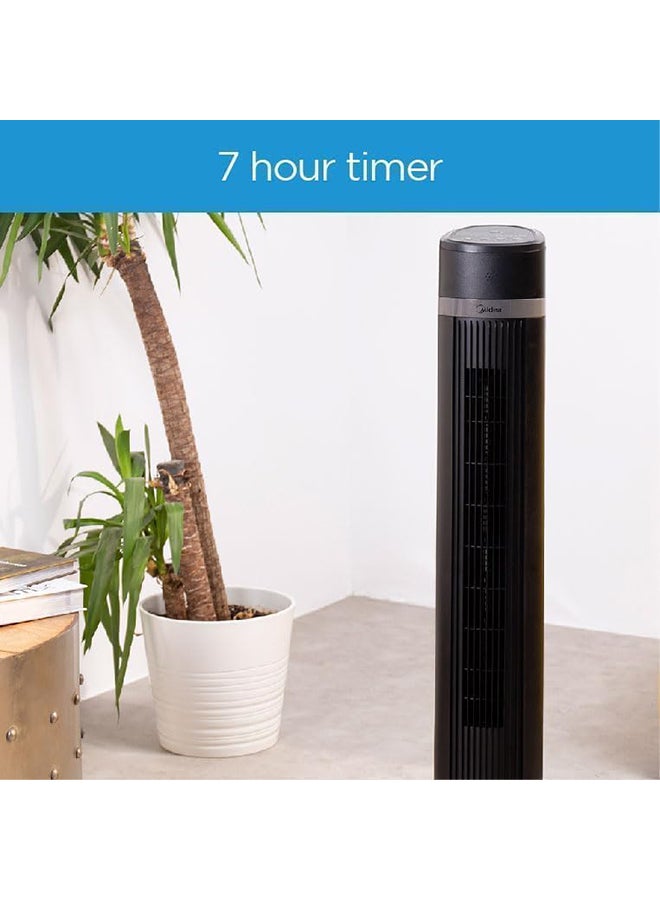 Midea Tower Fan with Multifunction Remote Control, 3 Wind modes-Natural | Slumberous & Normal, Three Dimensional Angle Air Flow, 15 Hours Timer Perfectly Suitable for Home or Office FZ1018TRB Black