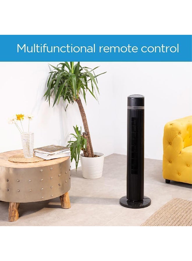 Midea Tower Fan with Multifunction Remote Control, 3 Wind modes-Natural | Slumberous & Normal, Three Dimensional Angle Air Flow, 15 Hours Timer Perfectly Suitable for Home or Office FZ1018TRB Black