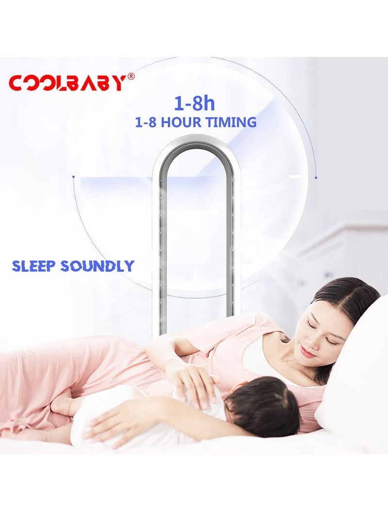 Coolbaby Adjustable Bladeless Fan Ultra Quiet Air Purification Tower Fan Remote Control Cyclewhite