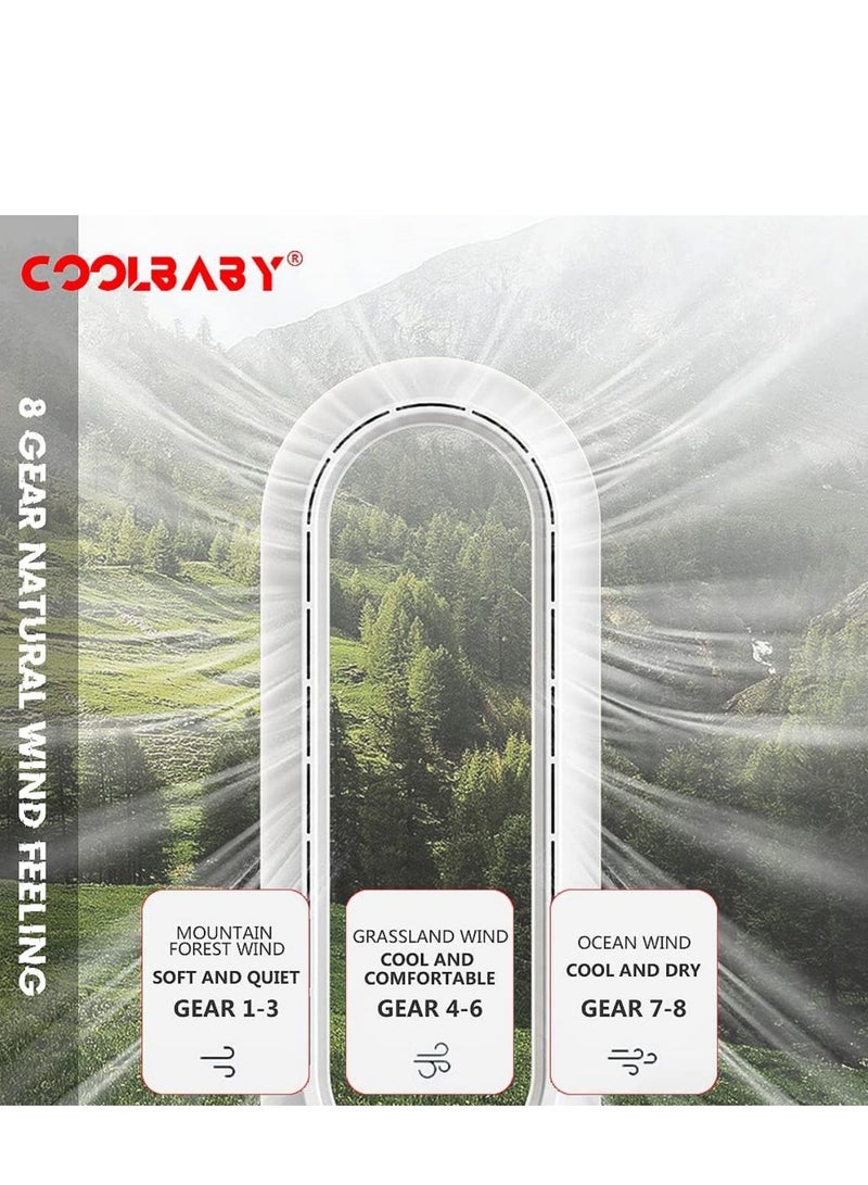 Coolbaby Adjustable Bladeless Fan Ultra Quiet Air Purification Tower Fan Remote Control Cyclewhite