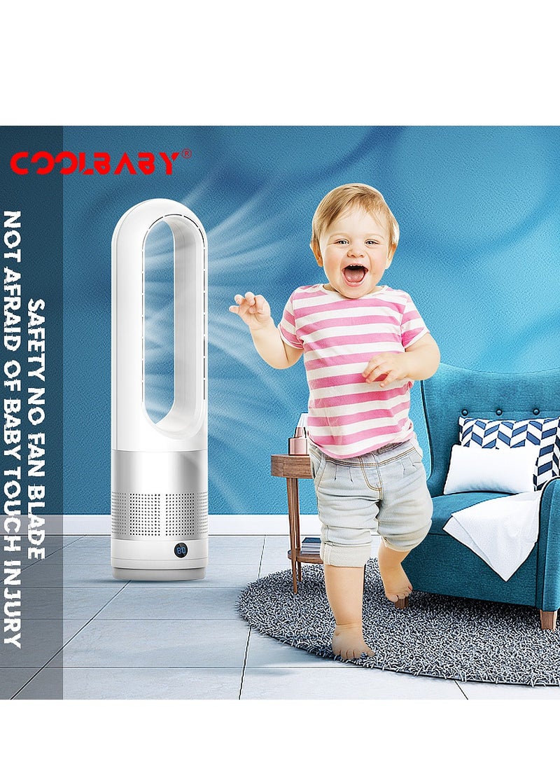 Coolbaby Coolbabyadjustable Bladeless Fan Ultra Quiet Air Purification Tower Fan Remote Control Cyclewhite, silver