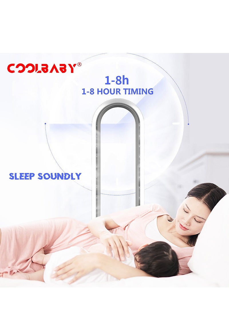 Coolbaby Coolbabyadjustable Bladeless Fan Ultra Quiet Air Purification Tower Fan Remote Control Cyclewhite, silver
