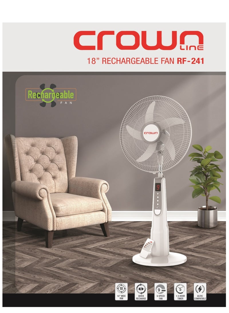 18 Inch Rechargeable Fan 32.0 W RF-241 White