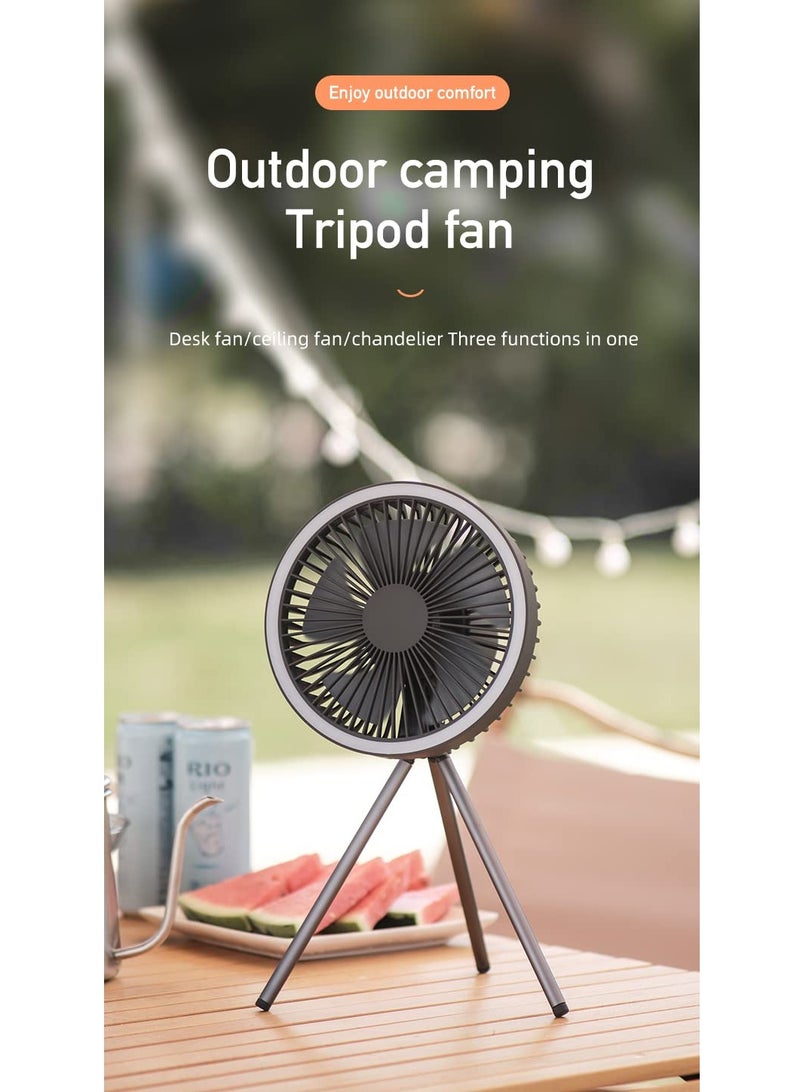 Tripod Camping Fan Rechargeable, Portable Battery Operated Fan with LED Lantern, Outdoor USB Silent Tent Fans with Hook for Travel Fishing Picnic Bedroom Office