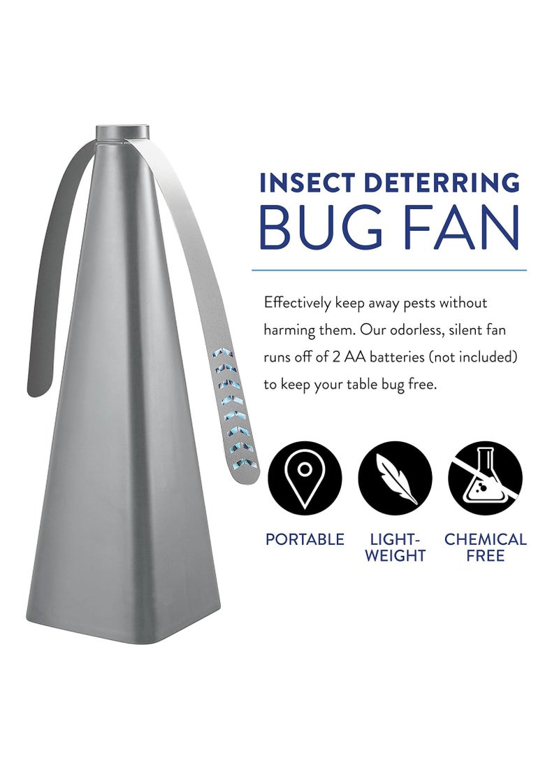 Fly Repellent Fan, Eco-Friendly Fly Insect Mosquito Repellent Fan, Keep Flies Bugs away from Food for Outdoor Table, Lightweight Portable, Camping Meal Home Hotel Restaurant (Silver 2 PCS)