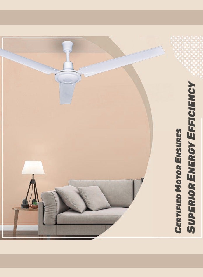 MODI 56 Inch 3-Blade Indoor Ceiling Fan with 5-Speed Remote Control, White Metal Finish, Quiet Motor - Ideal for Home, Office, Bedroom
