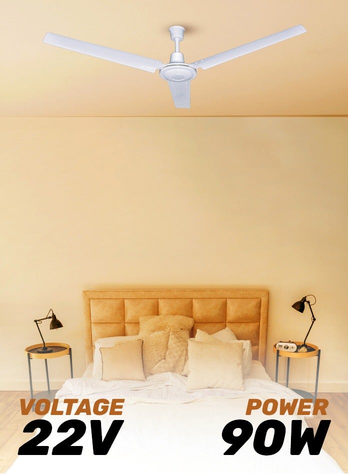 MODI 56 Inch 3-Blade Indoor Ceiling Fan with 5-Speed Remote Control, White Metal Finish, Quiet Motor - Ideal for Home, Office, Bedroom