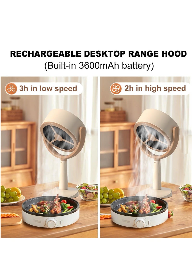 Desktop Extractor Hood, Mini Rechargeable Desktop Range Hood with 2 Speed Exhaust Fan, Low Noise Portable Cooker Hood with 2PCS filter cotton for Kitchen Exhaust Fan for BBQ, Hot Pot