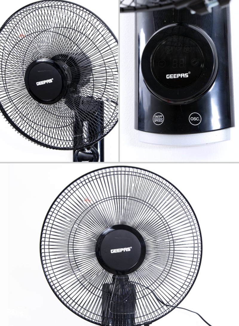 16 Inch Wall Fan With Remote Control,3 Speed Options, 5 Pcs AS Blade, 12 Hours Timer Wide Oscillation and Oveheat Protection Durable Metal Grill 60 W GF9479N Black