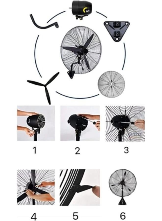 26 Inch Industrial High Power Wall-Mounted Fan 260W Mesh Cover Self-Locking Grill Fans