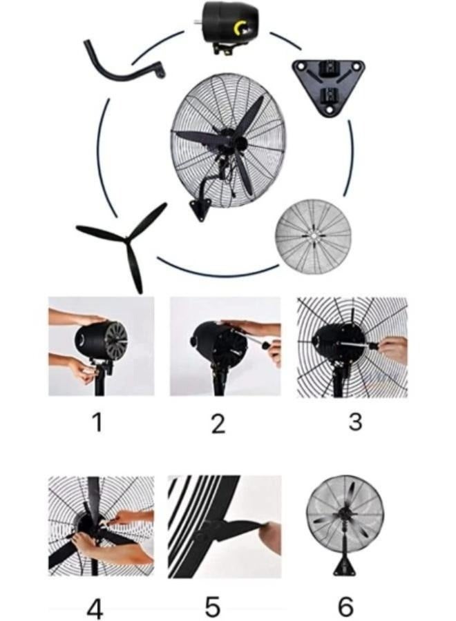 Industrial High Power Wall-Mounted Fan 260W Mesh Cover Self-Locking Grill Fans