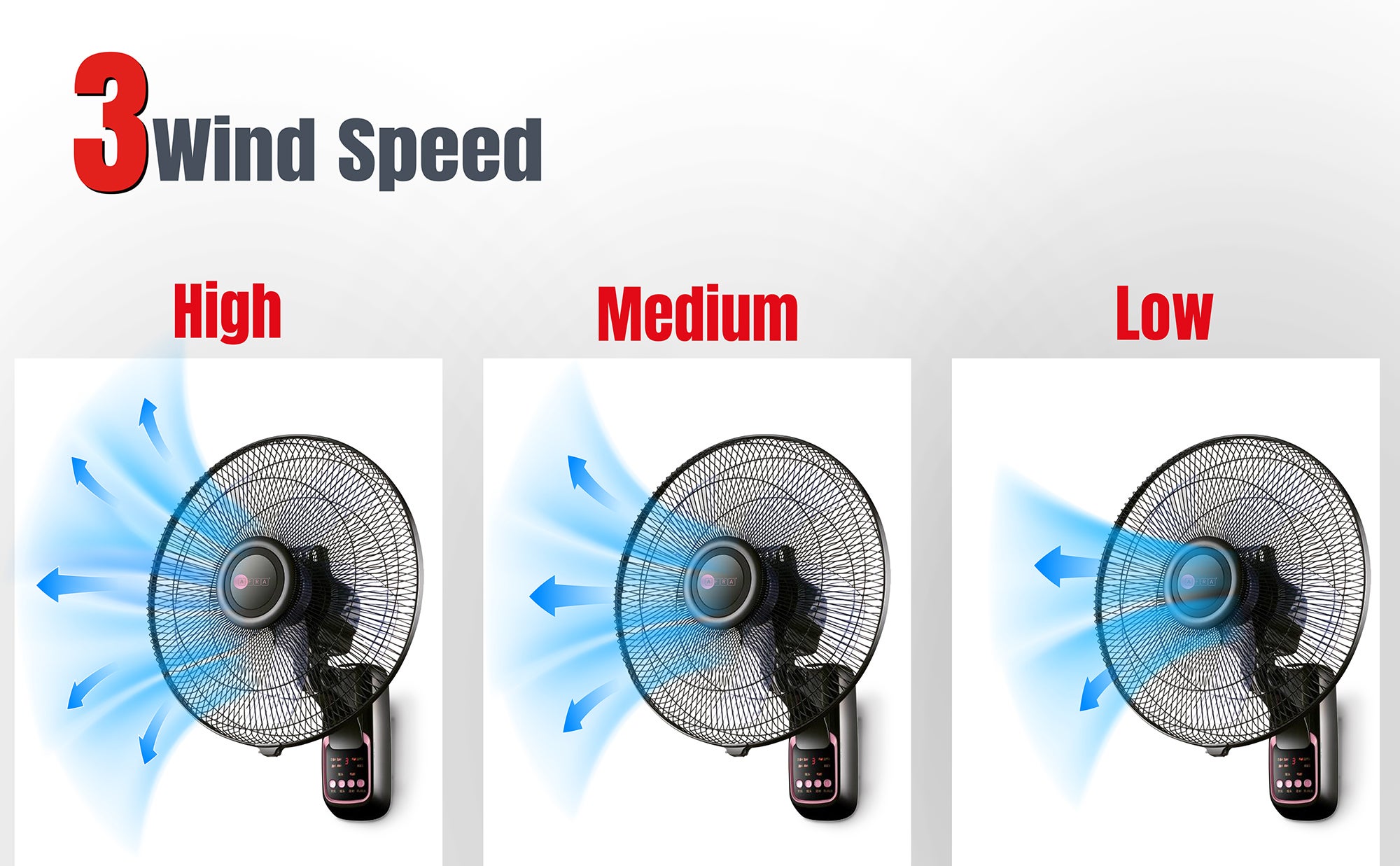 AFRA Wall Mount Fan, 16 Inch, 60w, 5.5m3/min Flow Rate, 90° Oscillation, RPM 1250 with Remote 3 Speed Controller, Black & Rose Gold, AF-1612WFBG, 2 Year Warranty 60 W AF-1612WFBG black