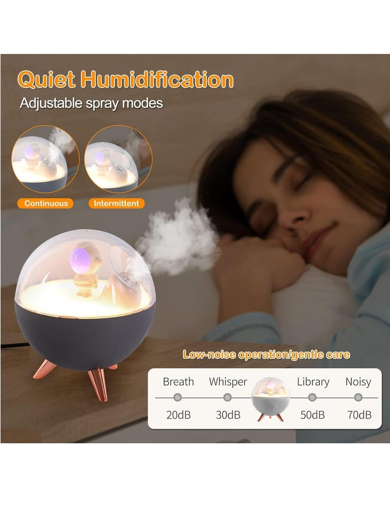 Astronaut Humidifier for Bedroom | Auto-off 350ml USB Mini Air Humidifier with 3 Colors Light | Small Desk Humidifier for Kids (White)