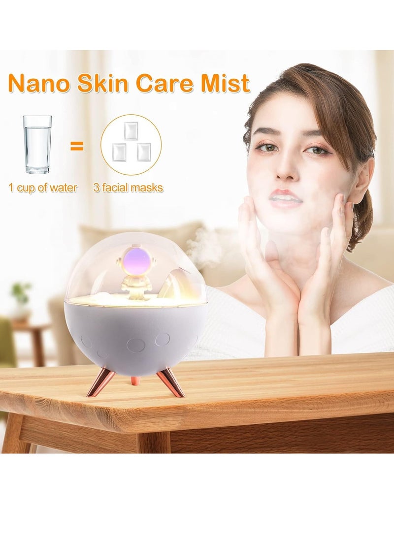 Astronaut Humidifier for Bedroom | Auto-off 350ml USB Mini Air Humidifier with 3 Colors Light | Small Desk Humidifier for Kids (White)