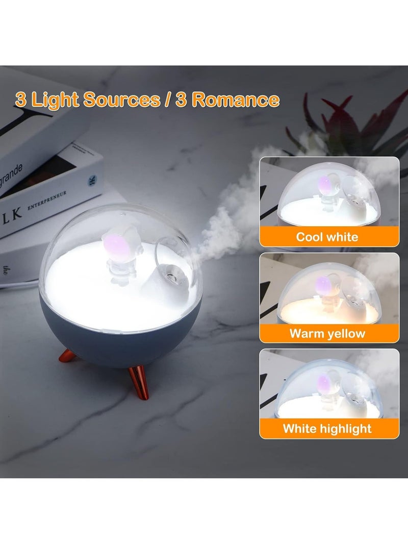 Astronaut Humidifier for Bedroom | Auto-off 350ml USB Mini Air Humidifier with 3 Colors Light | Small Desk Humidifier for Kids (White)