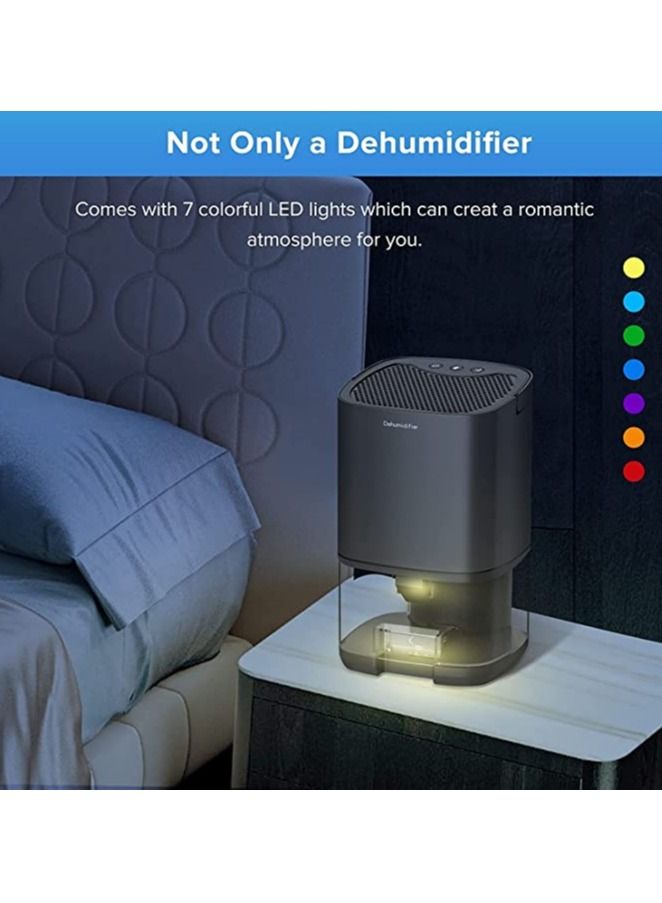 Home Dehumidifier 1000ML Dehumidifier for 2500 cu ft (260 sq ft) Two Working Modes and 7 Color LED Lights Silent Portable Mini Dehumidifier for Basement Bedroom Bathroom Cabinet RV (Black)