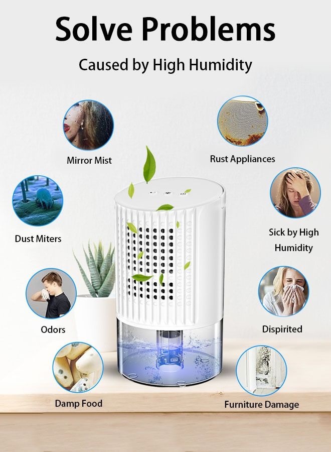 Dehumidifier, Auto-Off Small Dehumidifier Compact and Portable Mini Dehumidifier for Basement, Bathroom, Garage, Wardrobe, RV and Room(White)