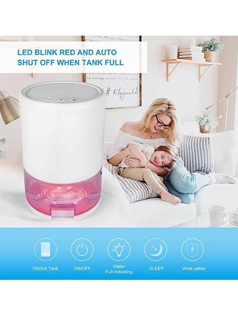 Dehumidifier 1000ML Home Dehumidifier 2600 Cubic Feet with 7 Color LED Lights Silent Bedroom Portable Dehumidifier 285 sqft Closet Bedroom Bathroom RV Office (White)