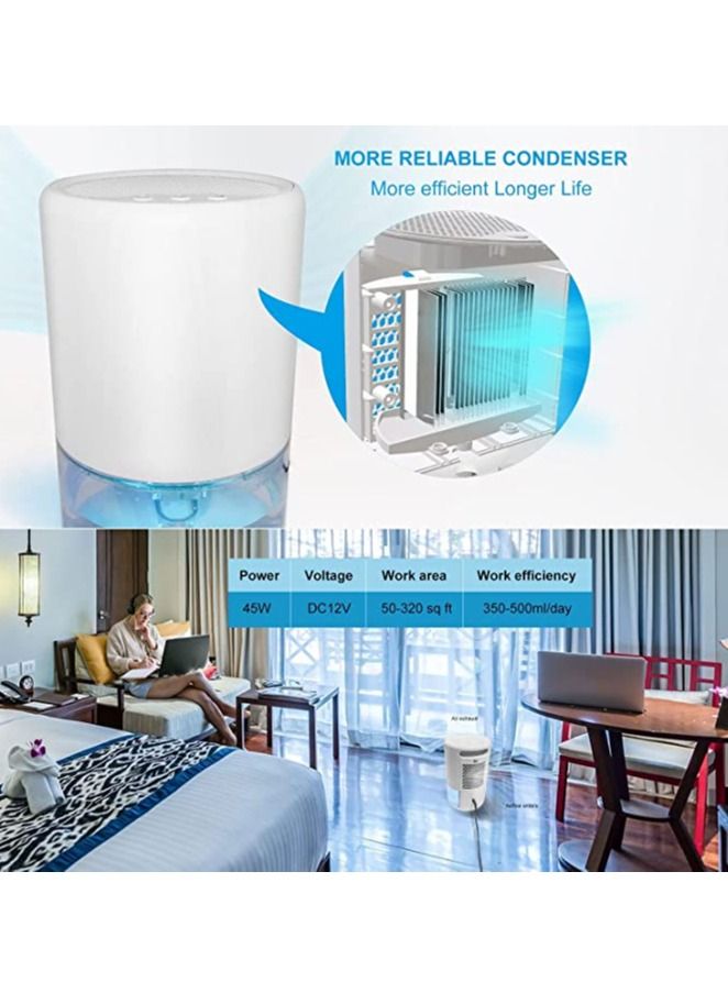Dehumidifier 1000ML Home Dehumidifier 2600 Cubic Feet with 7 Color LED Lights Silent Bedroom Portable Dehumidifier 285 sqft Closet Bedroom Bathroom RV Office (White)