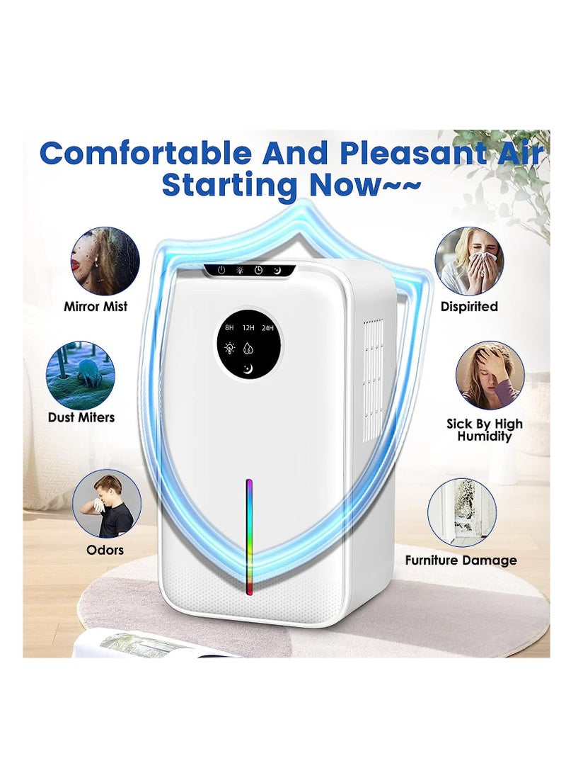 95oz Dehumidifiers for Home,Portable Dehumidifier With Sleep Mode 7 Colors Light Timer Auto Defrost and Drain Hose, Small Dehumidifiers for Bedroom Bathroom Basements Closet RV