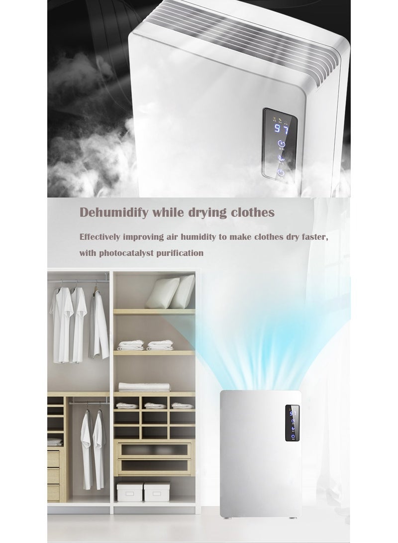 Home Dehumidifier, Ultra Quiet Auto Shut Off, Portable Small Compact Dehumidifier, Two Modes and Humidity Control, Ultra Quiet Dehumidifier, 2200ML Water Tank (White A)