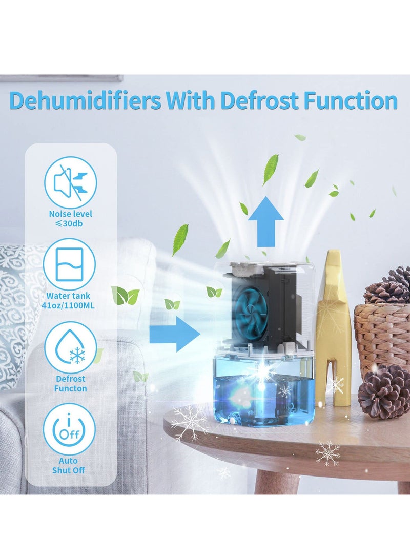 41oz Cubic Feet, Dehumidifiers for Room, Small Dehumidifier for Home Bathroom with Drain Hose & Defrost, Color LED Light, Portable Dehumidifiers for Bedroom Closet RV