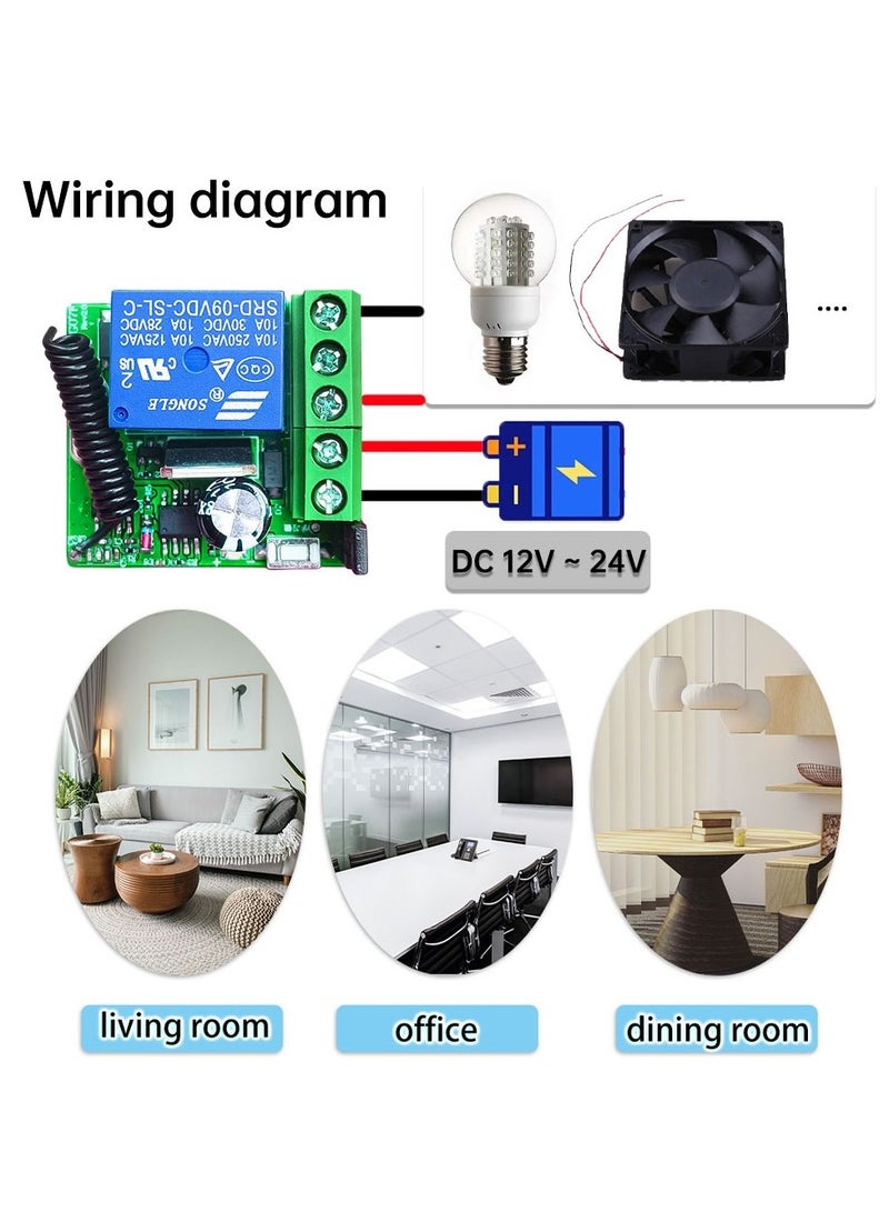 Diese RF Wireless Remote Control Module DC 12V 24V 10A Wet Contact Relay Receiver 433Mhz on Off Transmitter,for Led Fan Light