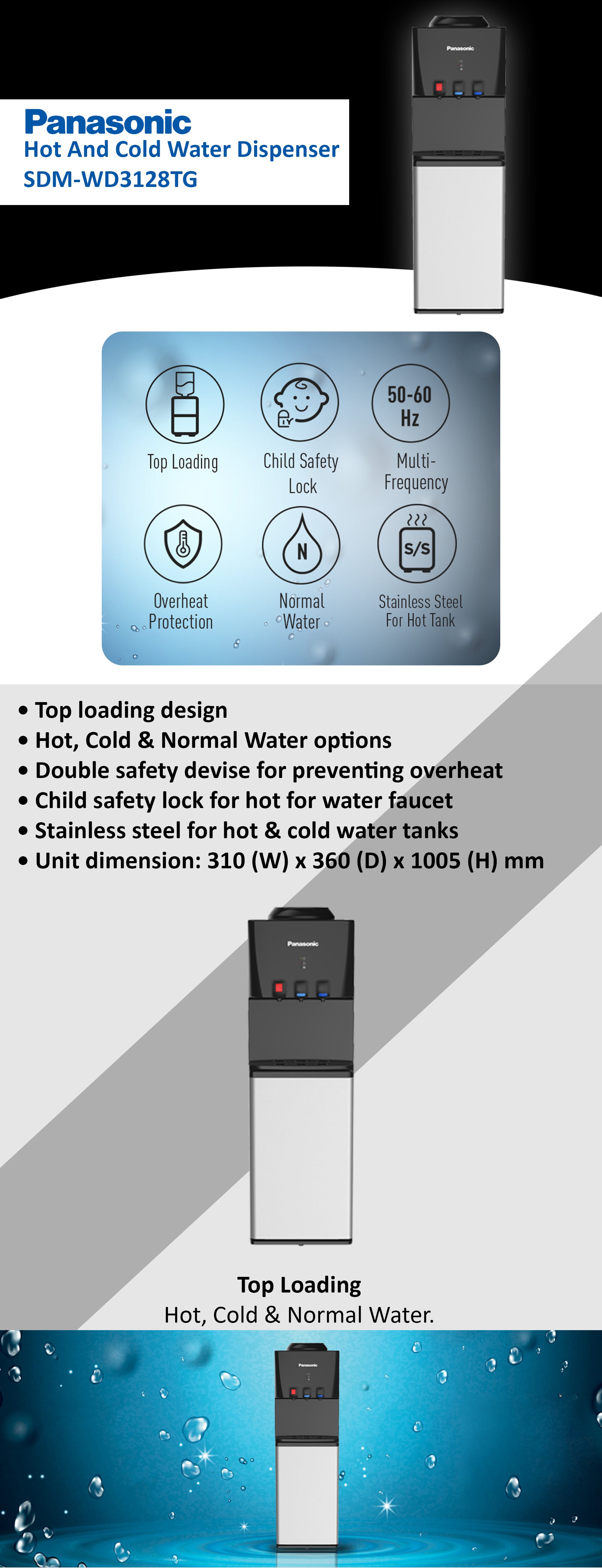 Hot And Cold Water Dispenser SDM-WD3128TG/SDM-WD3128TF Black/Silver