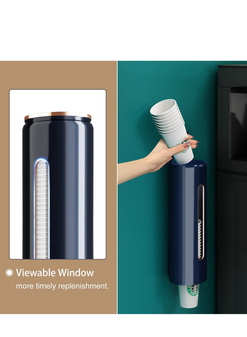 Cup Dispenser Wall Mounted Pull Type Water Cooler Cup Holder Fit 4oz 7oz Disposable Cups Water Cup Holder Dustproof Plastic for 45Pcs Disposable Paper Cups and Paper Cones blue