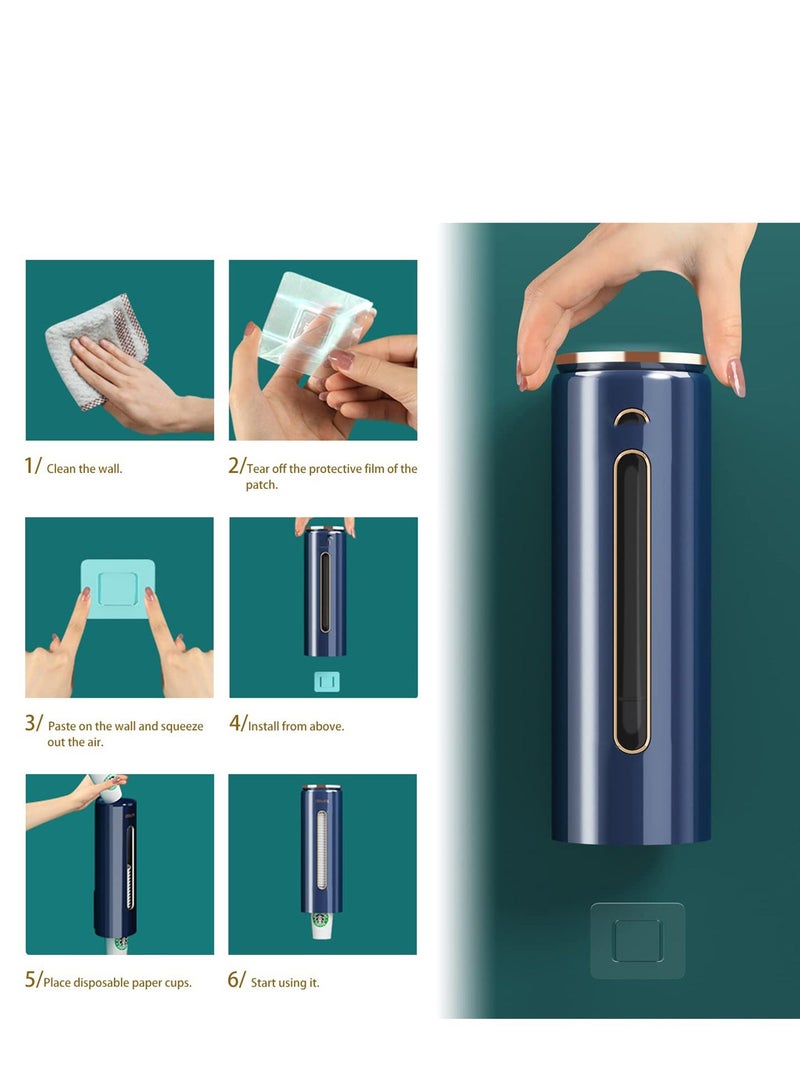 Cup Dispenser Wall Mounted Pull Type Water Cooler Cup Holder Fit 4oz 7oz Disposable Cups Water Cup Holder Dustproof Plastic for 45Pcs Disposable Paper Cups and Paper Cones blue