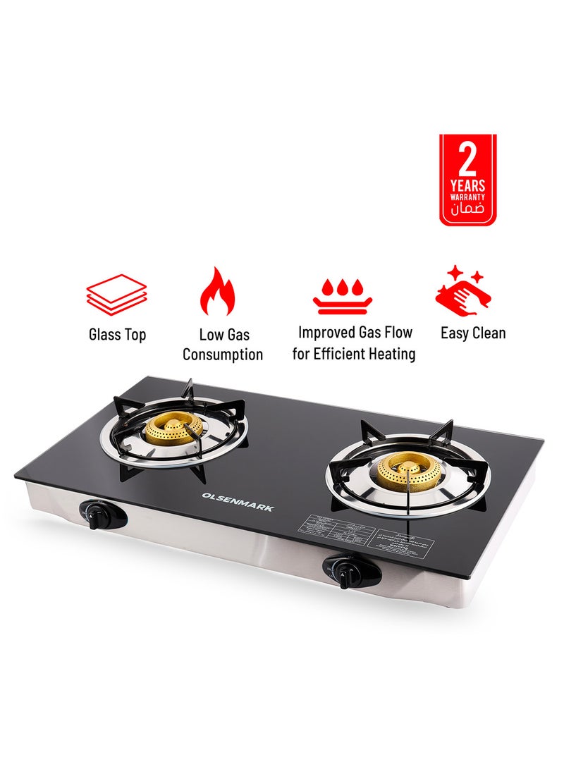 2 Burner Thick Tempered Gas Stove Cooktop OMK2317 Black