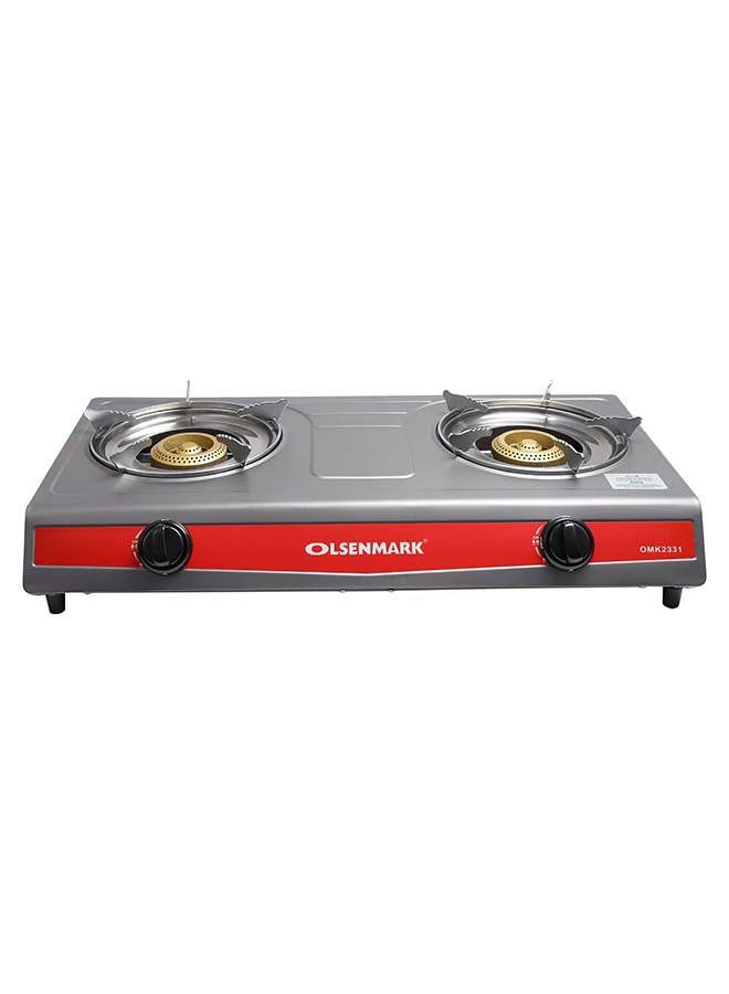 Gas Cooker | 2 Cast Iron Burner with Detachable Pan Support| Low Gas Consumption and Efficient Burners| Improved Gas Flow for Efficient Heating| Auto Ignition System, LPG Gas Stove| Black| 2 Years Warranty OMK2331 Silver