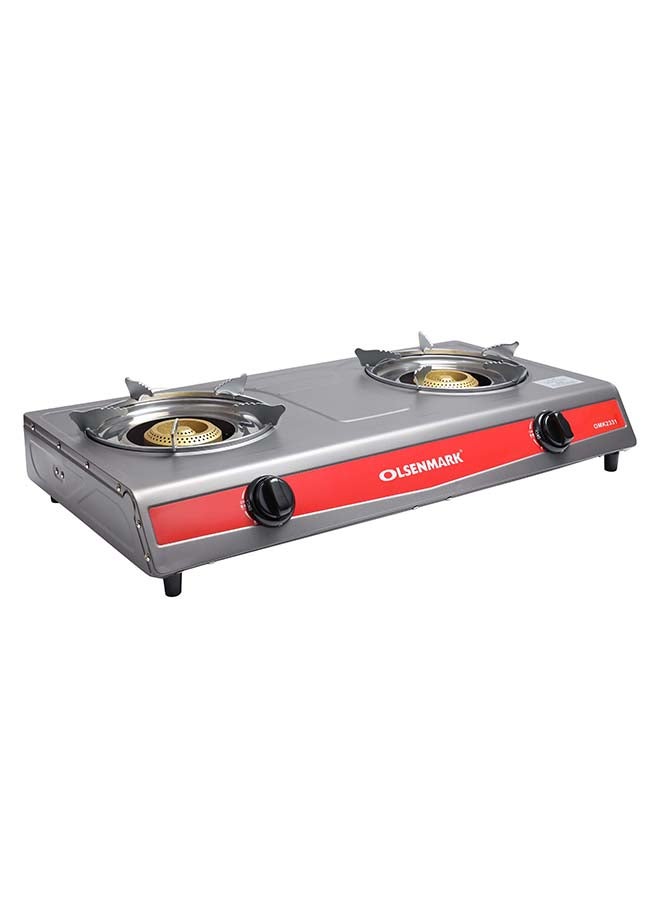 Gas Cooker | 2 Cast Iron Burner with Detachable Pan Support| Low Gas Consumption and Efficient Burners| Improved Gas Flow for Efficient Heating| Auto Ignition System, LPG Gas Stove| Black| 2 Years Warranty OMK2331 Silver