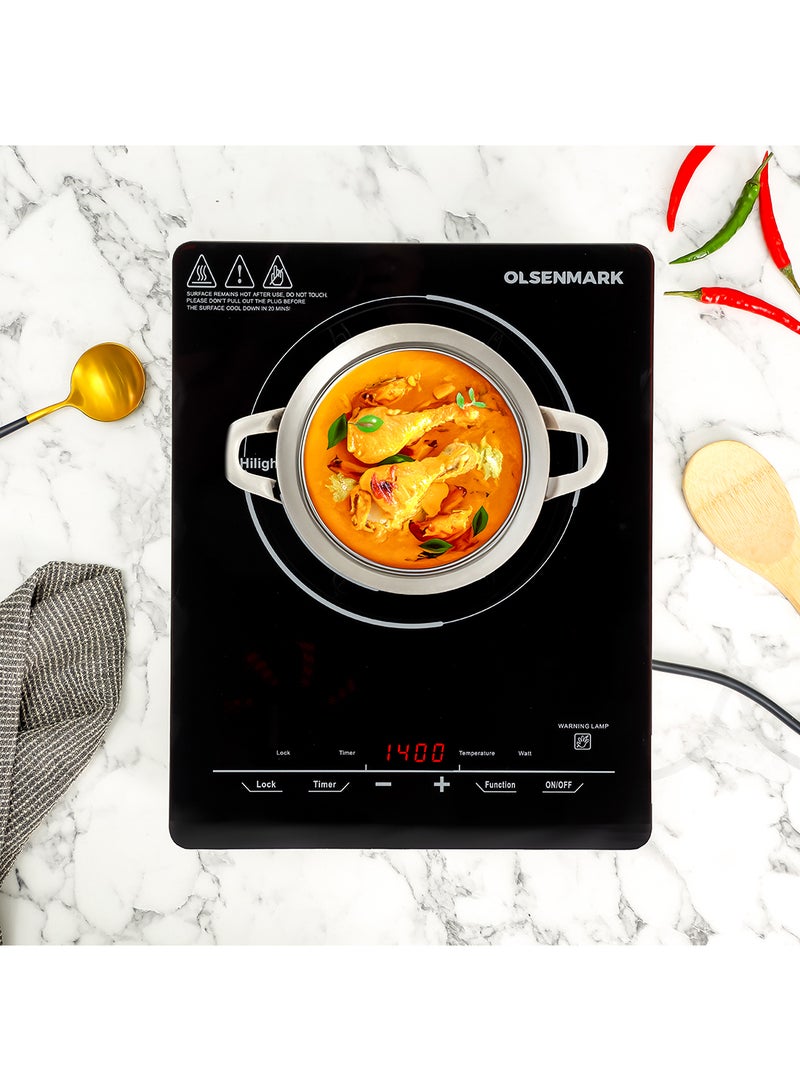 Digital Control Infrared Cooker, Single Cooking Hob, 2000-Watt Burner with Adjustable Temperature, Energy Saving, Touch Control, 10 Power Levels 2000 W OMIC2262K Black/Red/White