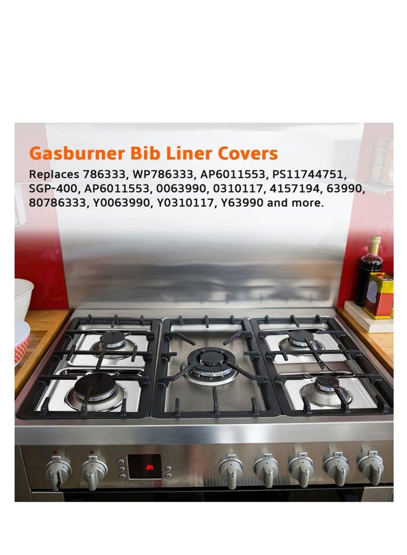 Gas Range Drip Pan, 4Pcs SGP-400 Replacement Gasburner Bib Liner Covers, 7.65 x7.65'' WP786333 786333 AP6011553 PS11744751 (Chrome Square)