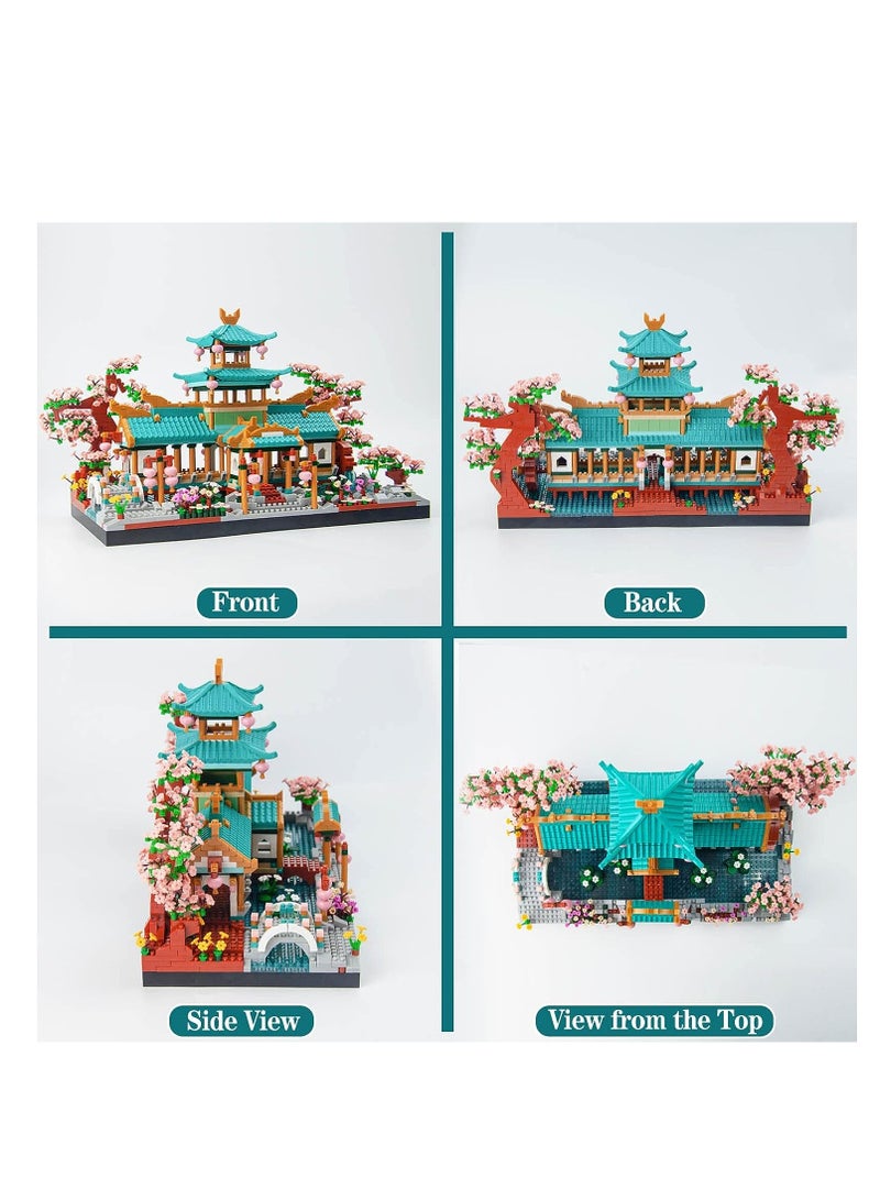 Mini Chinese Classical Garden Building Blocks Set, Sakura Botanical Collection Building Set for Adults, 14+ Teens, Home Decor Accessories, Birthday Gift, 2350 Pcs
