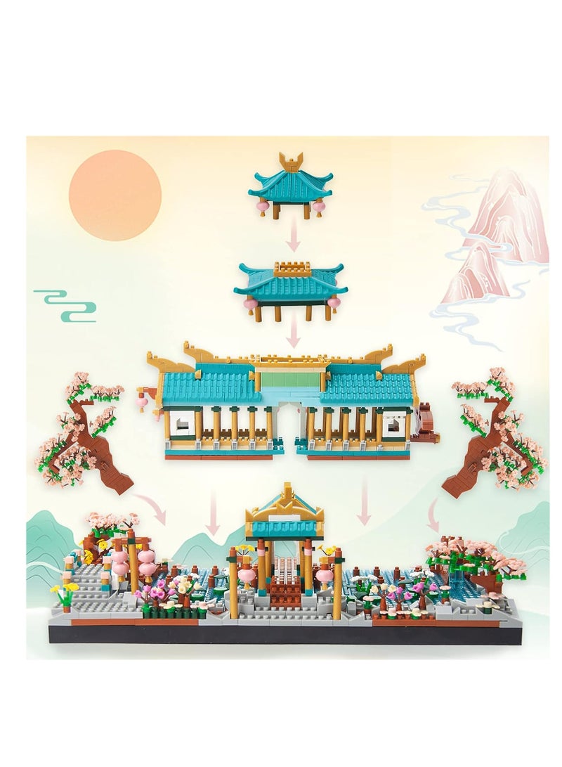 Mini Chinese Classical Garden Building Blocks Set, Sakura Botanical Collection Building Set for Adults, 14+ Teens, Home Decor Accessories, Birthday Gift, 2350 Pcs
