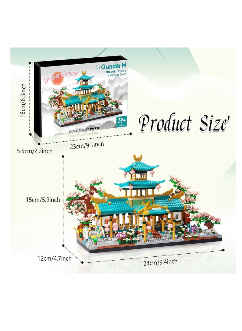 Mini Chinese Classical Garden Building Blocks Set, Sakura Botanical Collection Building Set for Adults, 14+ Teens, Home Decor Accessories, Birthday Gift, 2350 Pcs
