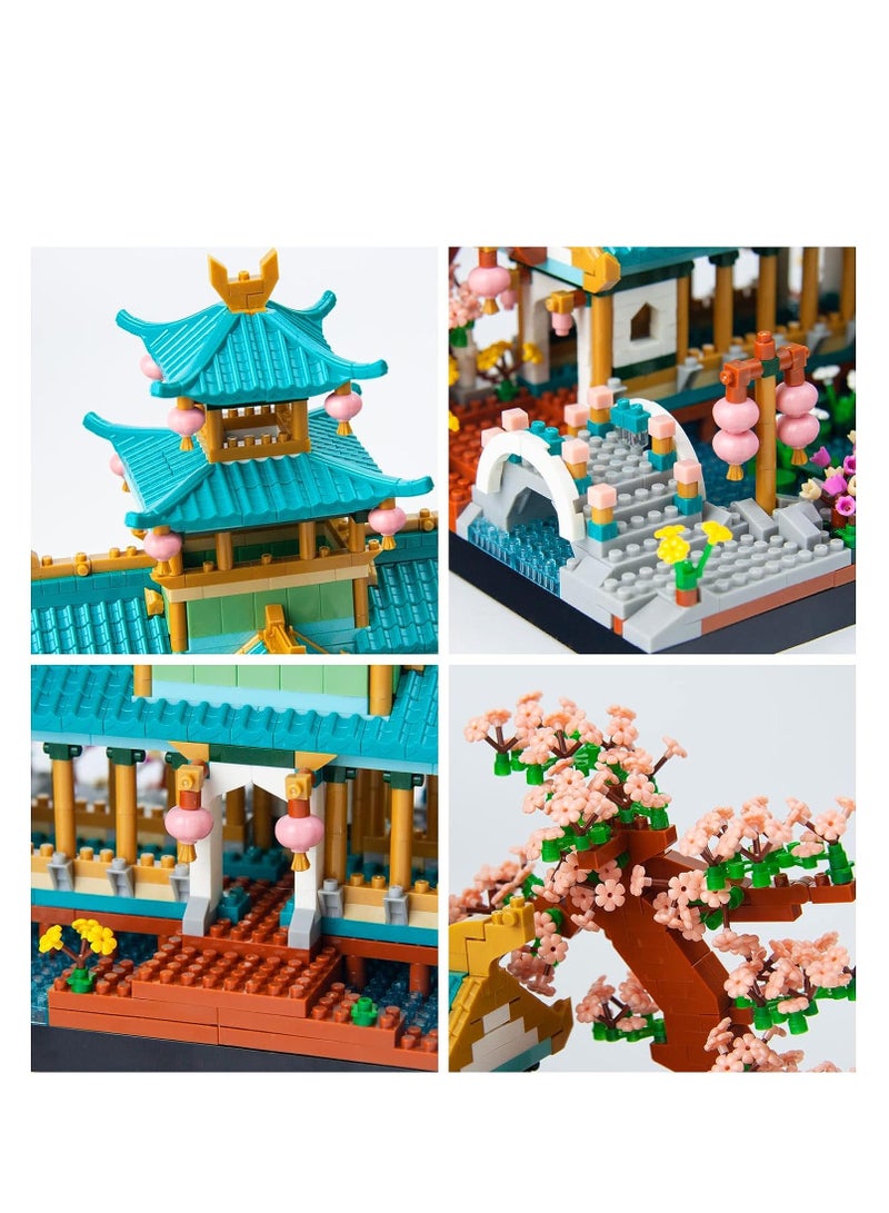 Mini Chinese Classical Garden Building Blocks Set, Sakura Botanical Collection Building Set for Adults, 14+ Teens, Home Decor Accessories, Birthday Gift, 2350 Pcs