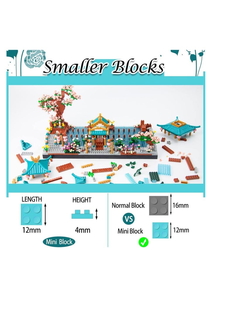 Mini Chinese Classical Garden Building Blocks Set, Sakura Botanical Collection Building Set for Adults, 14+ Teens, Home Decor Accessories, Birthday Gift, 2350 Pcs