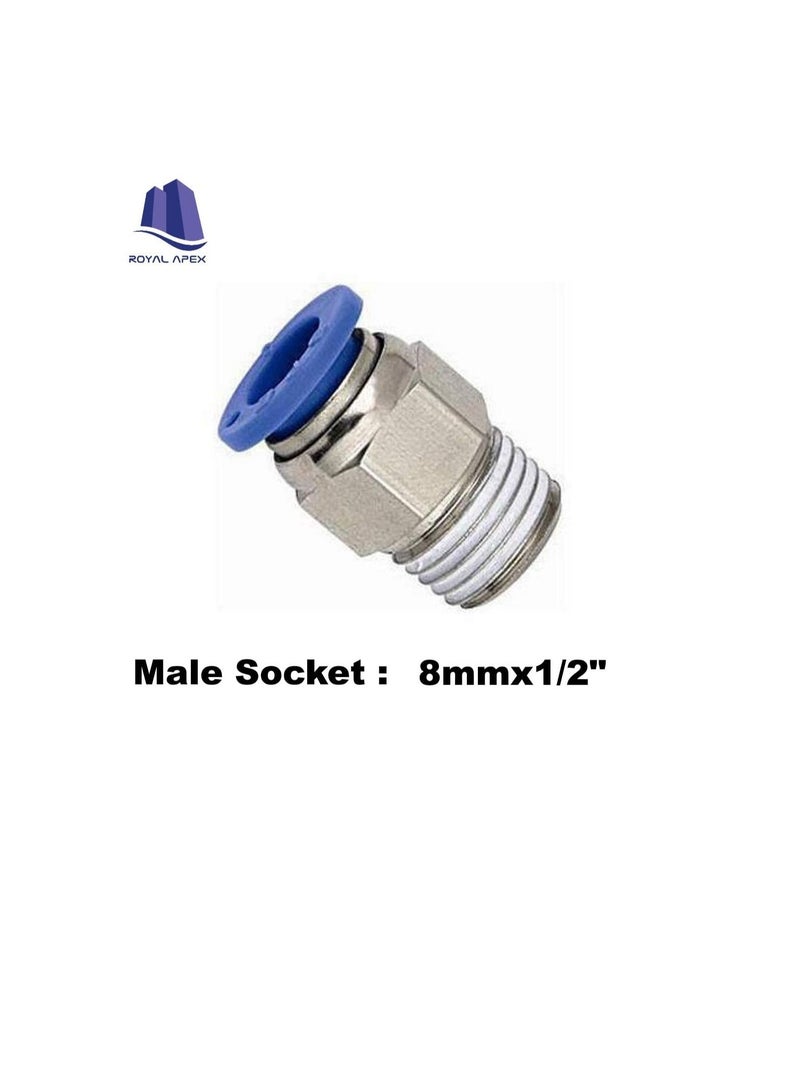 PU Pipe & Fittings Polyurethane | Pneumatic Pipe Push in to Connect Fittings (Male Socket - Pack of 5, 8mmx1/2