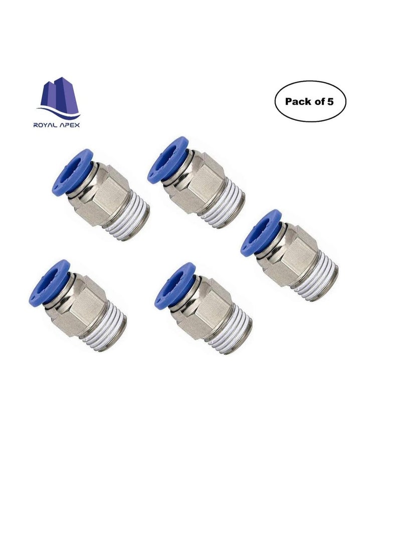 PU Pipe & Fittings Polyurethane | Pneumatic Pipe Push in to Connect Fittings (Male Socket - Pack of 5, 8mmx1/2