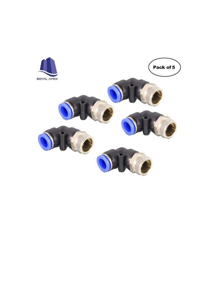 PU Pipe & Fittings Polyurethane | Pneumatic Pipe Push in to Connect Fittings (Male Elbow - Pack of 5, 6mmx1/8